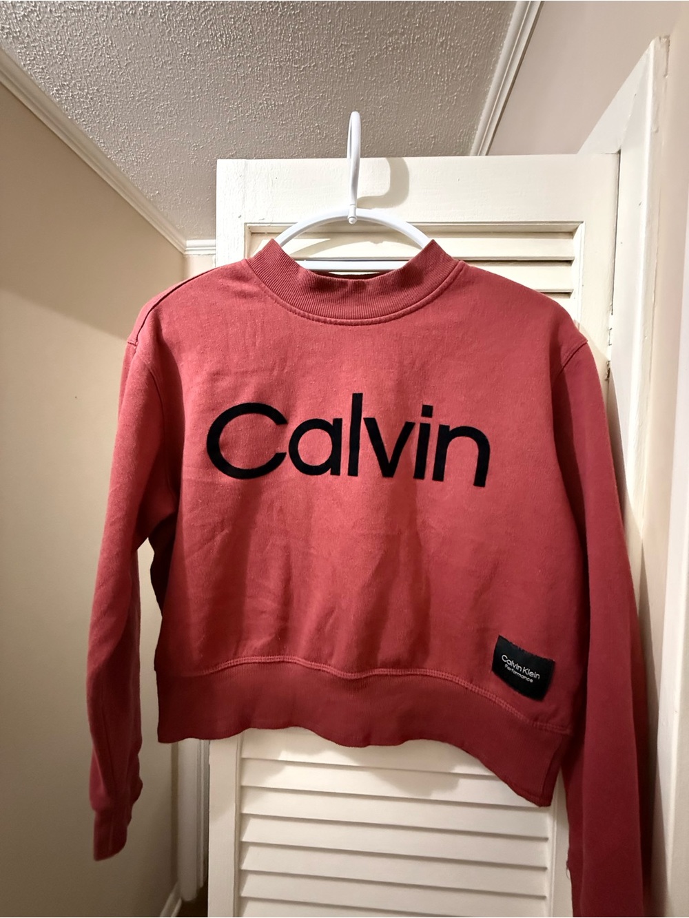 Calvin Klein Performance Cropped Logo Sweatshirt Red Pullover Athleisure